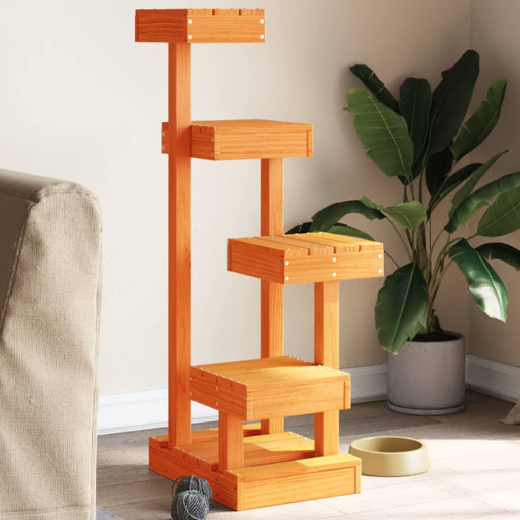 Cat Tree Wax Brown 45.5x49x103 cm Solid Wood Pine