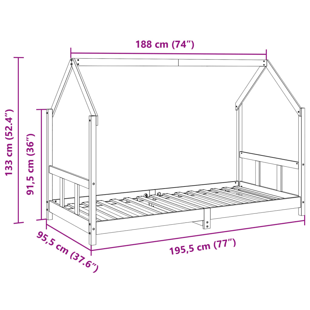 Kids Bed Frame Wax Brown 90x190 cm Solid Wood Pine