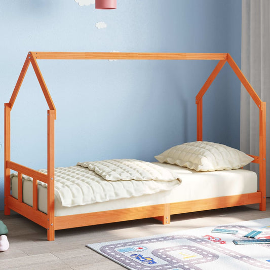 Kids Bed Frame Wax Brown 90x190 cm Solid Wood Pine