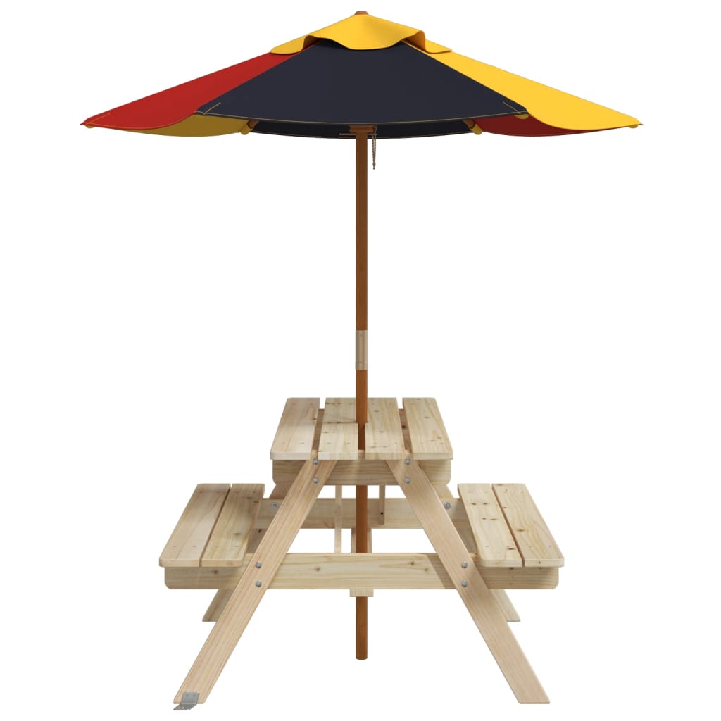 Picnic Table for 4 Kids with Umbrella Solid Wood Fir