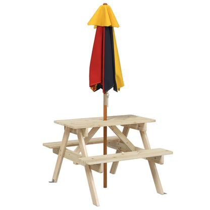 Picnic Table for 4 Kids with Umbrella Solid Wood Fir