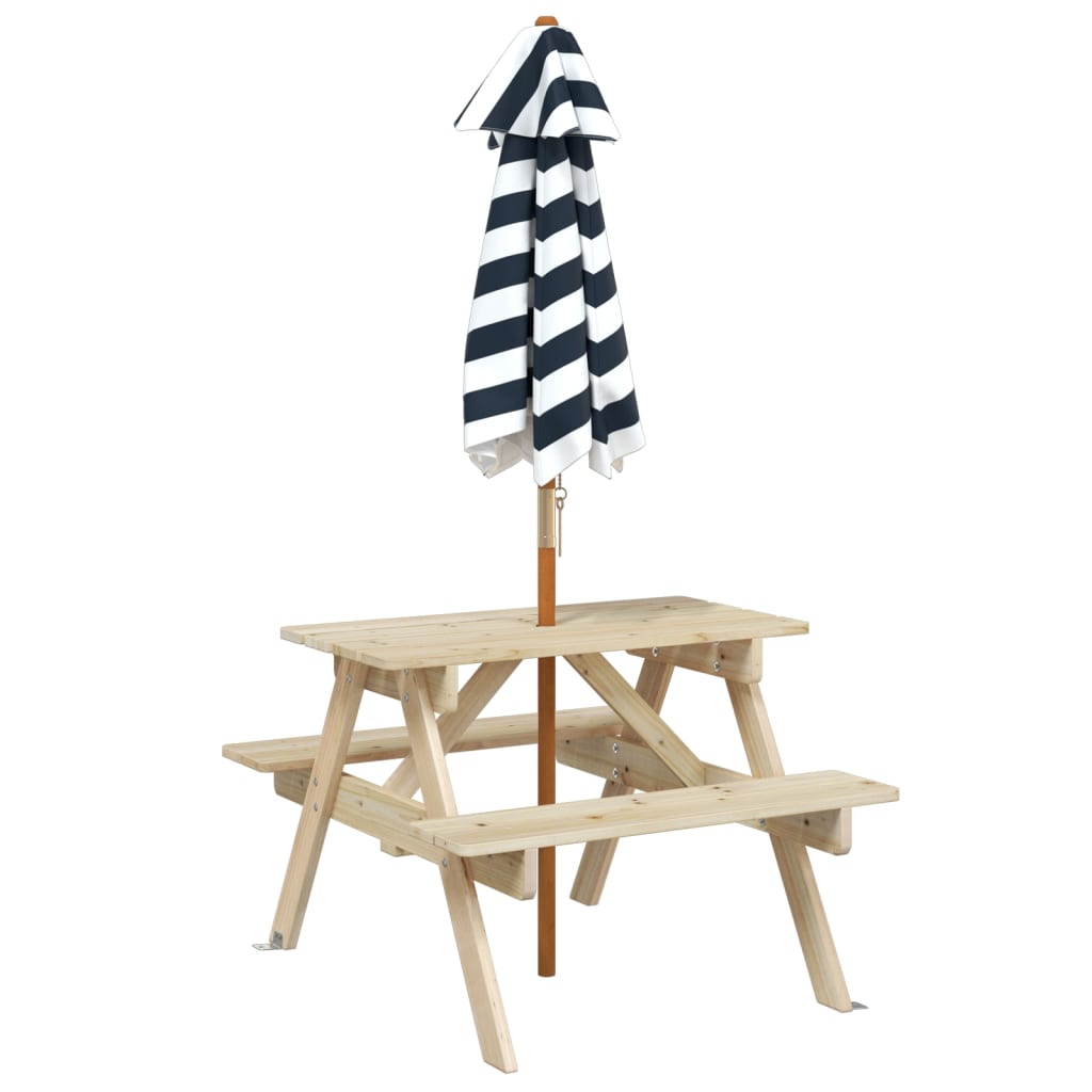 Picnic Table for 4 Kids with Umbrella Solid Wood Fir