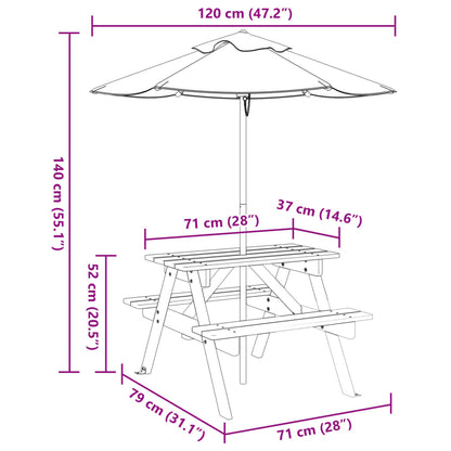 Picnic Table for 4 Kids with Umbrella Solid Wood Fir