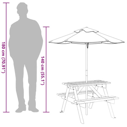 Picnic Table for 4 Kids with Umbrella Solid Wood Fir