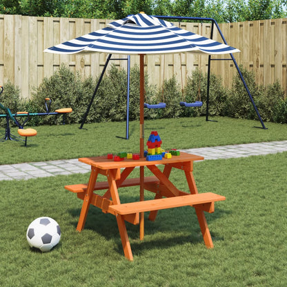 Picnic Table for 4 Kids with Umbrella Solid Wood Fir