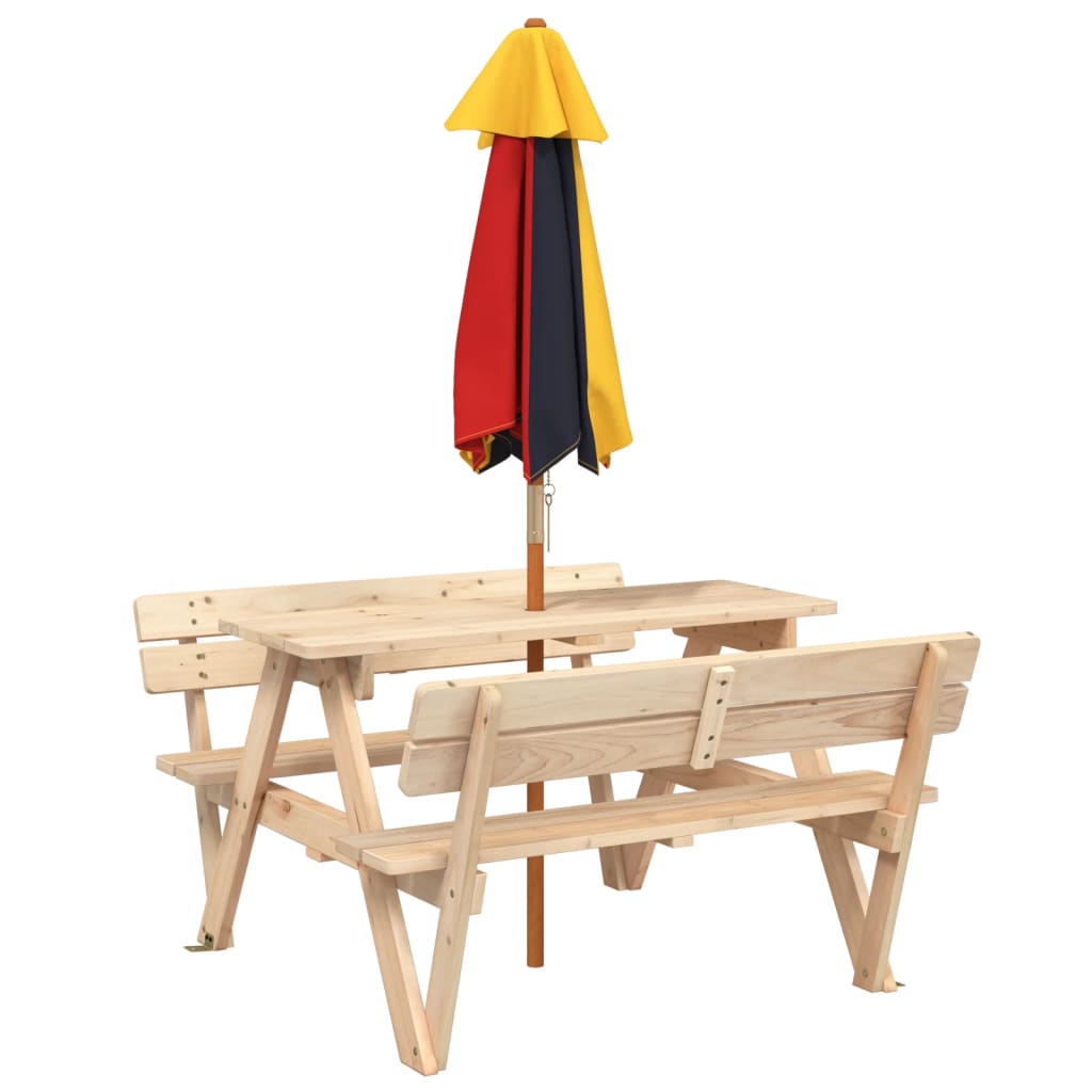 Picnic Table for 4 Kids with Umbrella Solid Wood Fir