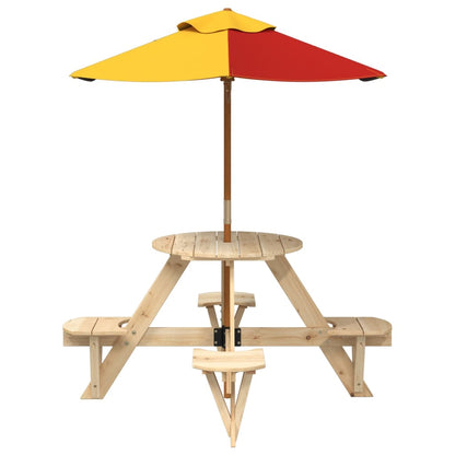 Picnic Table for 4 Kids with Umbrella Round Solid Wood Fir