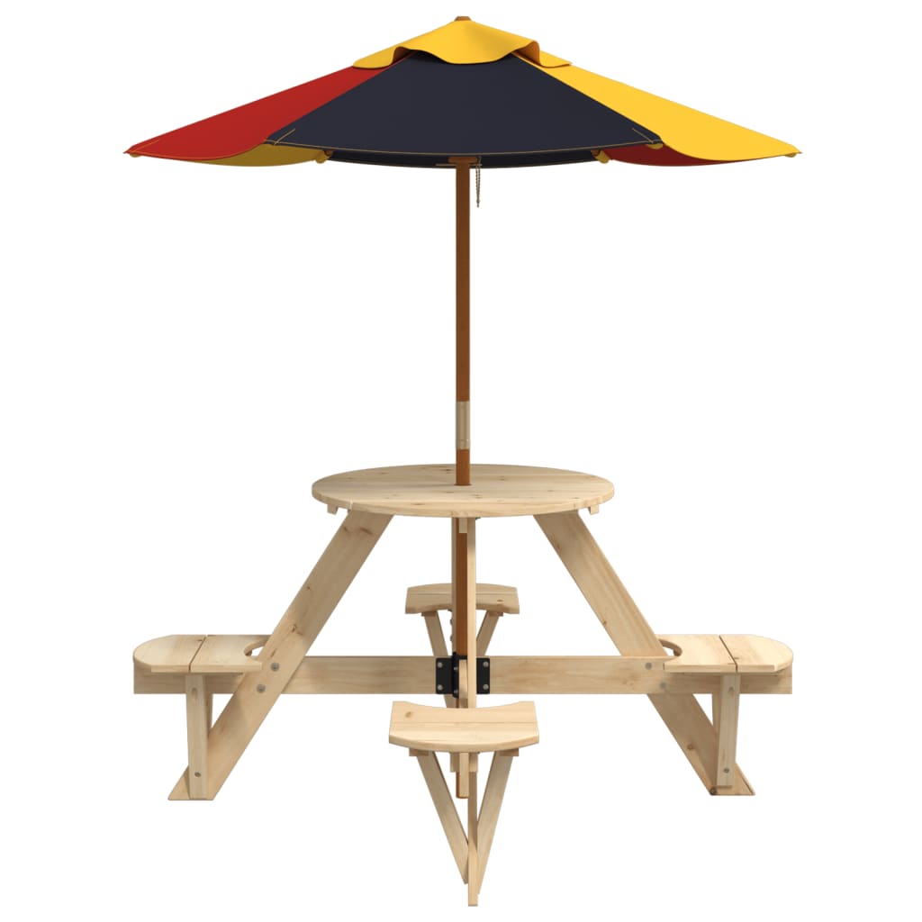 Picnic Table for 4 Kids with Umbrella Round Solid Wood Fir