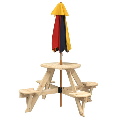 Picnic Table for 4 Kids with Umbrella Round Solid Wood Fir