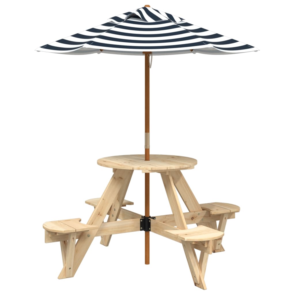 Picnic Table for 4 Kids with Umbrella Round Solid Wood Fir