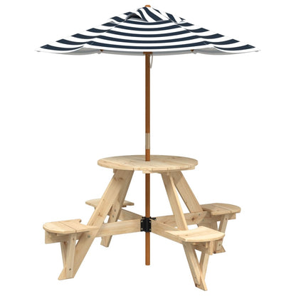 Picnic Table for 4 Kids with Umbrella Round Solid Wood Fir