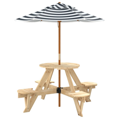 Picnic Table for 4 Kids with Umbrella Round Solid Wood Fir