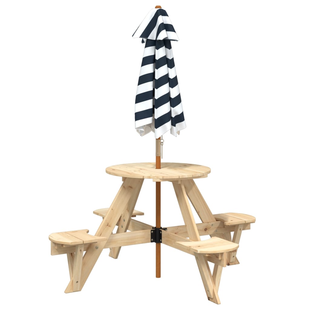 Picnic Table for 4 Kids with Umbrella Round Solid Wood Fir