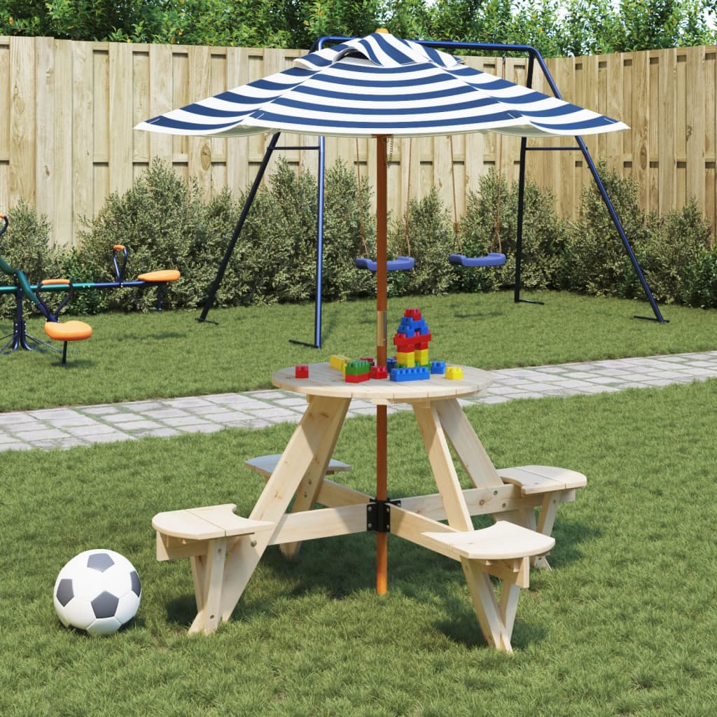 Picnic Table for 4 Kids with Umbrella Round Solid Wood Fir