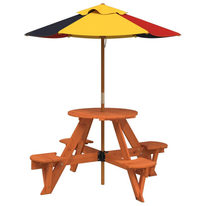 Picnic Table for 4 Kids with Umbrella Round Solid Wood Fir