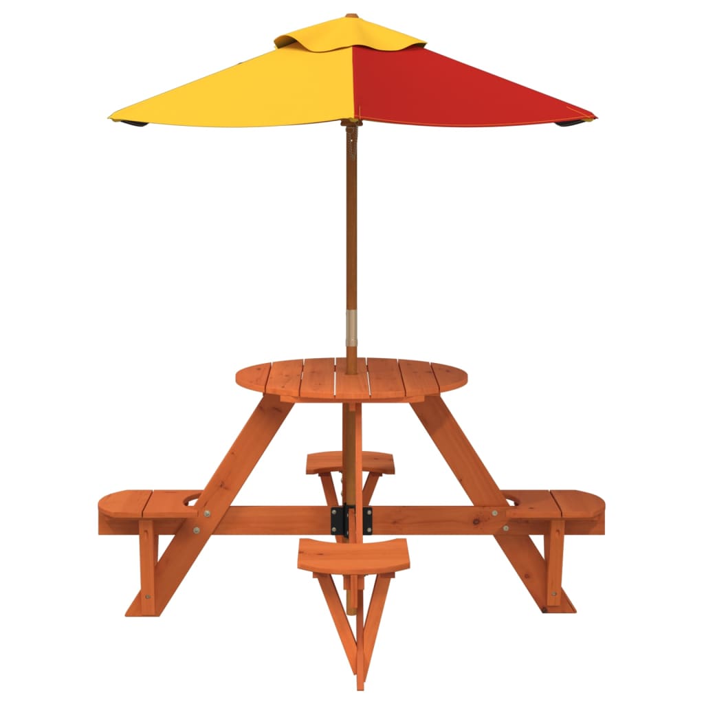 Picnic Table for 4 Kids with Umbrella Round Solid Wood Fir