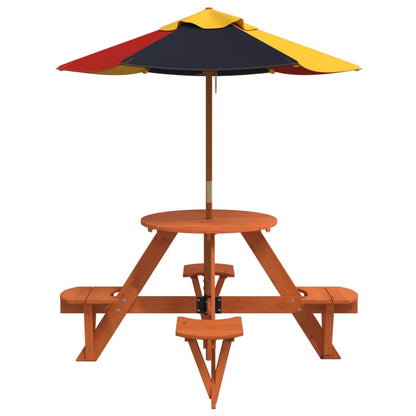 Picnic Table for 4 Kids with Umbrella Round Solid Wood Fir