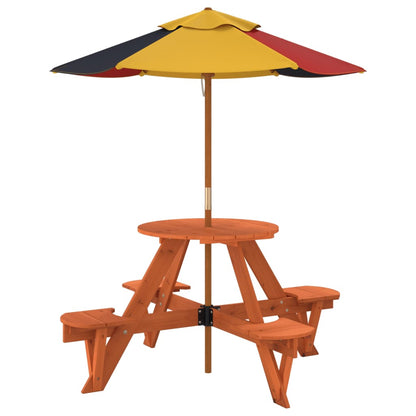 Picnic Table for 4 Kids with Umbrella Round Solid Wood Fir