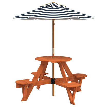 Picnic Table for 4 Kids with Umbrella Round Solid Wood Fir