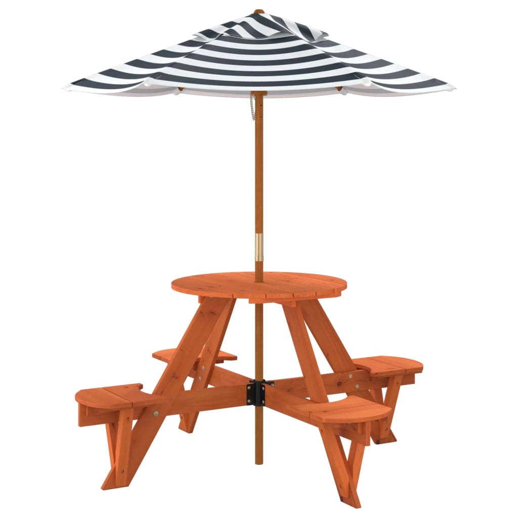 Picnic Table for 4 Kids with Umbrella Round Solid Wood Fir