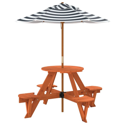 Picnic Table for 4 Kids with Umbrella Round Solid Wood Fir