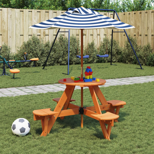 Picnic Table for 4 Kids with Umbrella Round Solid Wood Fir