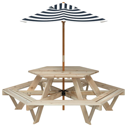 Picnic Table for 6 Kids with Umbrella Hexagon Solid Wood Fir