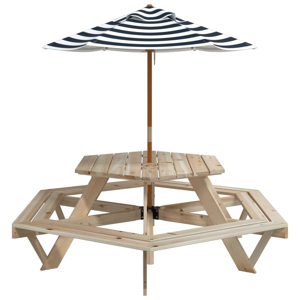 Picnic Table for 6 Kids with Umbrella Hexagon Solid Wood Fir