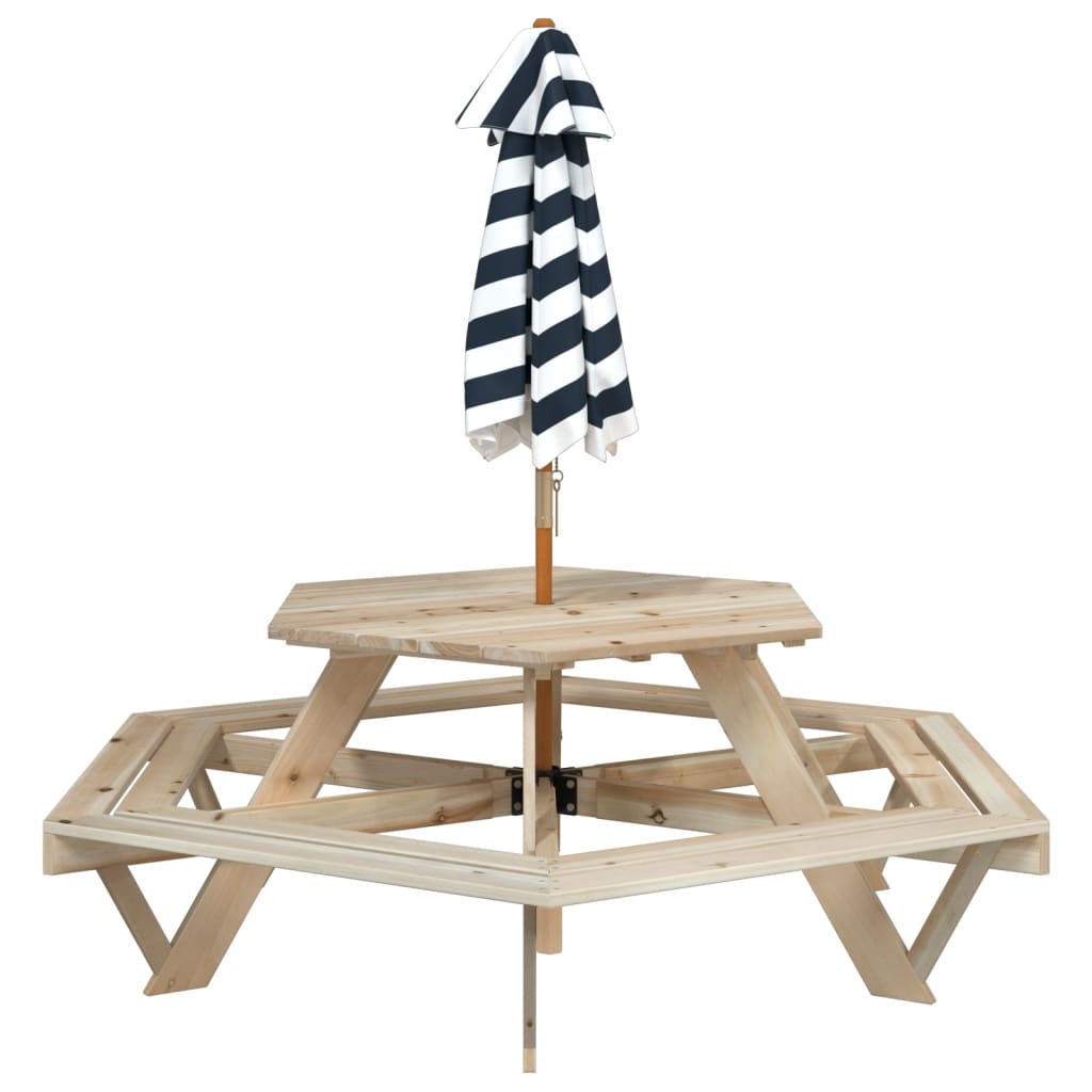 Picnic Table for 6 Kids with Umbrella Hexagon Solid Wood Fir