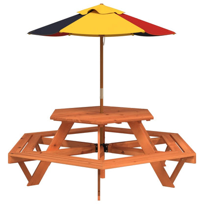 Picnic Table for 6 Kids with Umbrella Hexagon Solid Wood Fir