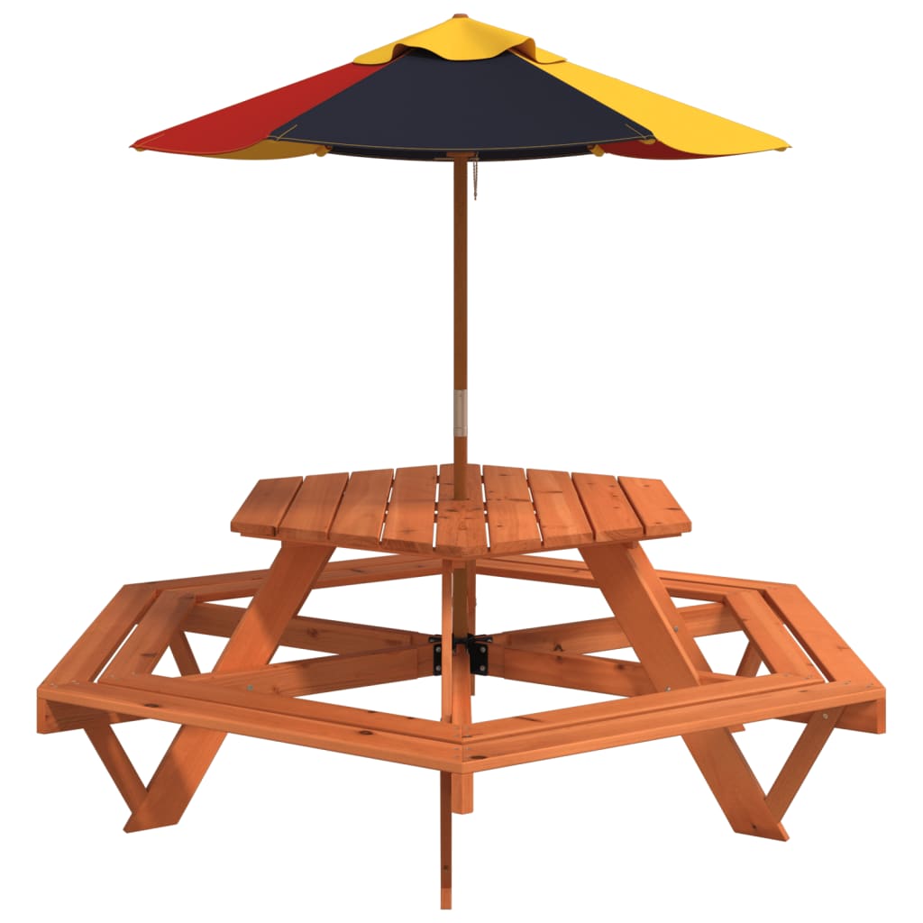 Picnic Table for 6 Kids with Umbrella Hexagon Solid Wood Fir