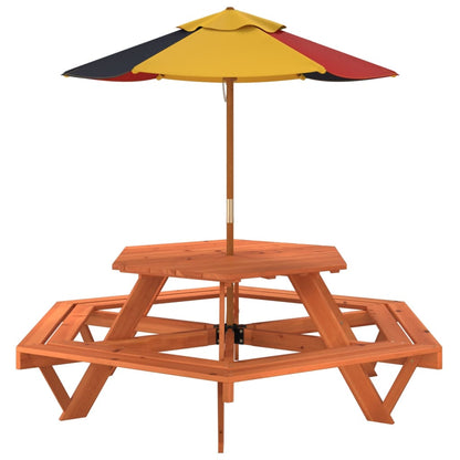 Picnic Table for 6 Kids with Umbrella Hexagon Solid Wood Fir