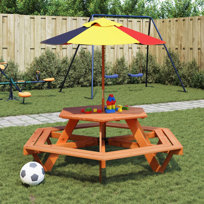 Picnic Table for 6 Kids with Umbrella Hexagon Solid Wood Fir