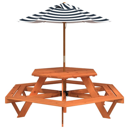 Picnic Table for 6 Kids with Umbrella Hexagon Solid Wood Fir