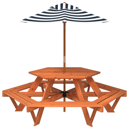 Picnic Table for 6 Kids with Umbrella Hexagon Solid Wood Fir