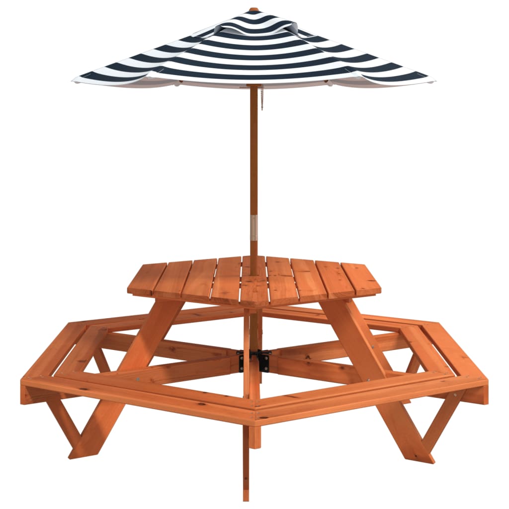 Picnic Table for 6 Kids with Umbrella Hexagon Solid Wood Fir