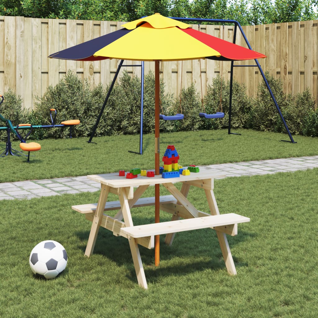 Picnic Table for 4 Kids with Umbrella Hole Solid Wood Fir