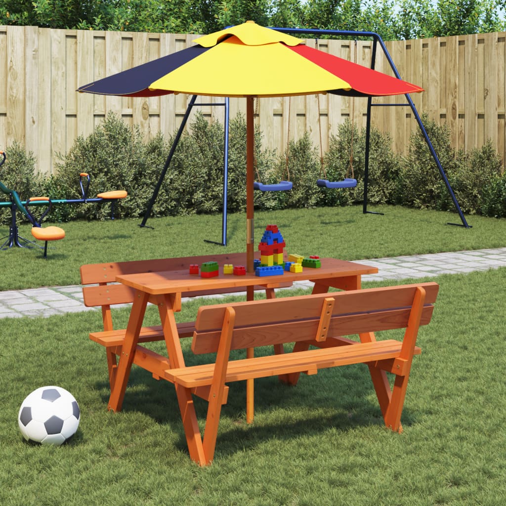 Picnic Table for 4 Kids with Umbrella Hole Solid Wood Fir