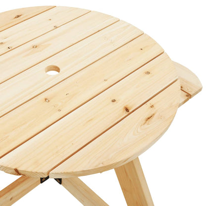 Picnic Table for 4 Kids with Umbrella Hole Round Solid Wood Fir