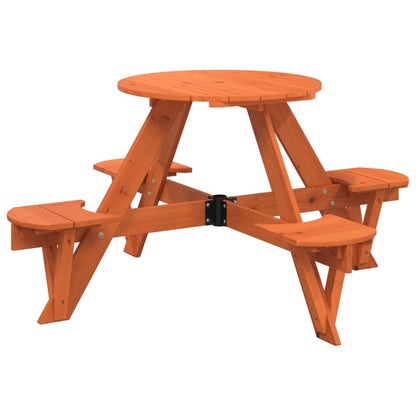 Picnic Table for 4 Kids with Umbrella Hole Round Solid Wood Fir