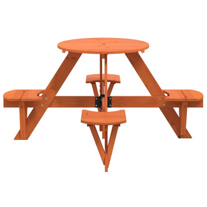 Picnic Table for 4 Kids with Umbrella Hole Round Solid Wood Fir