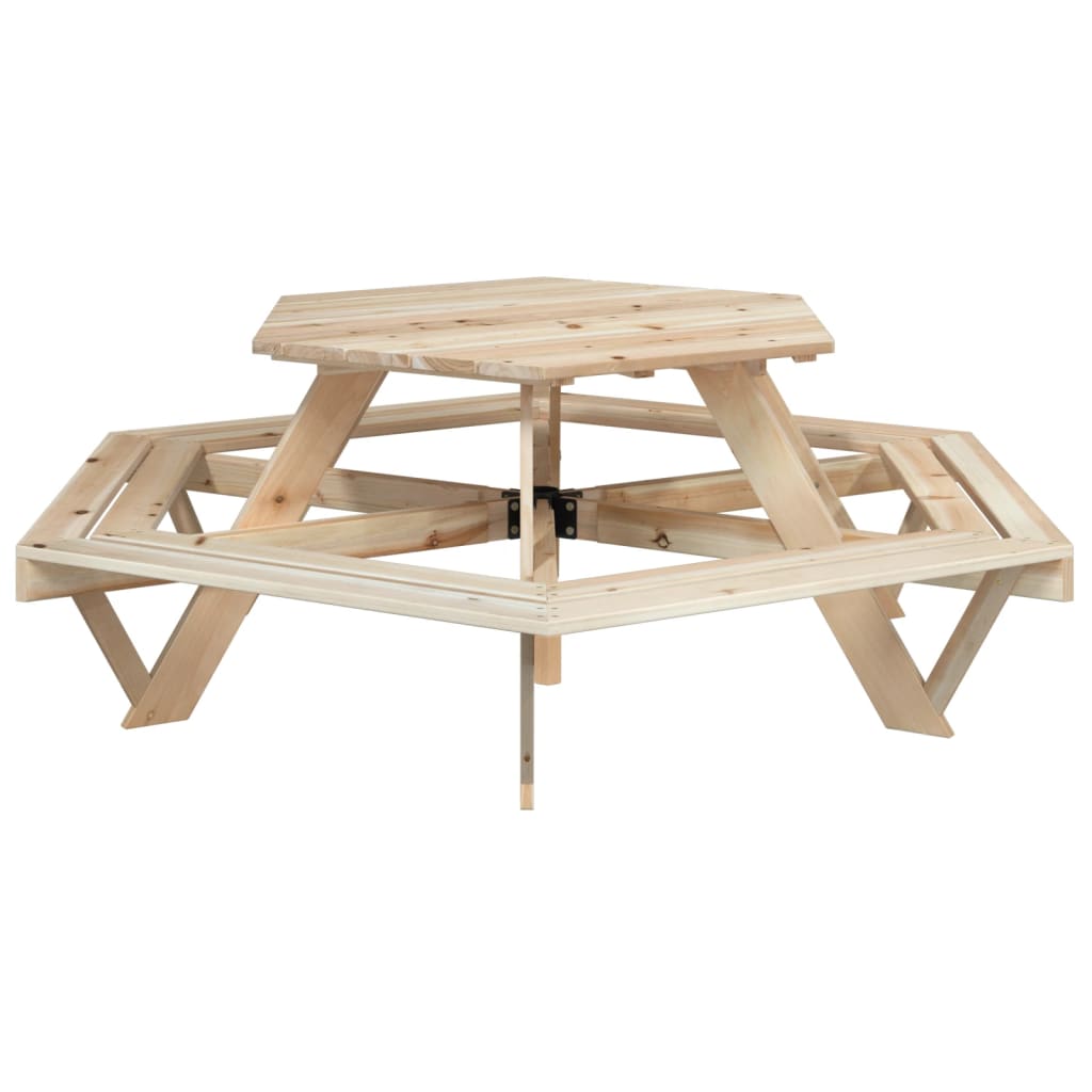 Picnic Table for 6 Kids with Benches Hexagon Solid Wood Fir