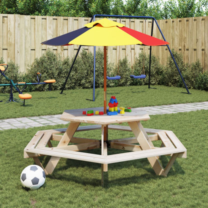 Picnic Table for 6 Kids with Benches Hexagon Solid Wood Fir