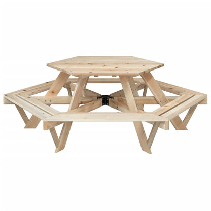 Picnic Table for 6 Kids with Benches Hexagon Solid Wood Fir