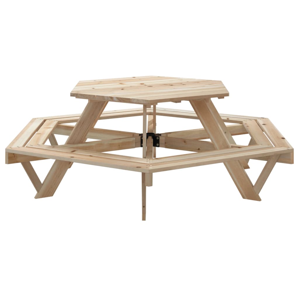 Picnic Table for 6 Kids with Benches Hexagon Solid Wood Fir