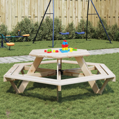 Picnic Table for 6 Kids with Benches Hexagon Solid Wood Fir