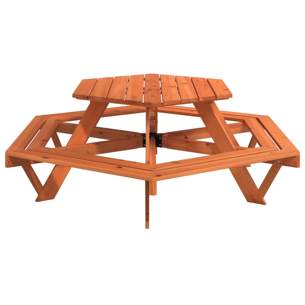 Picnic Table for 6 Kids with Benches Hexagon Solid Wood Fir