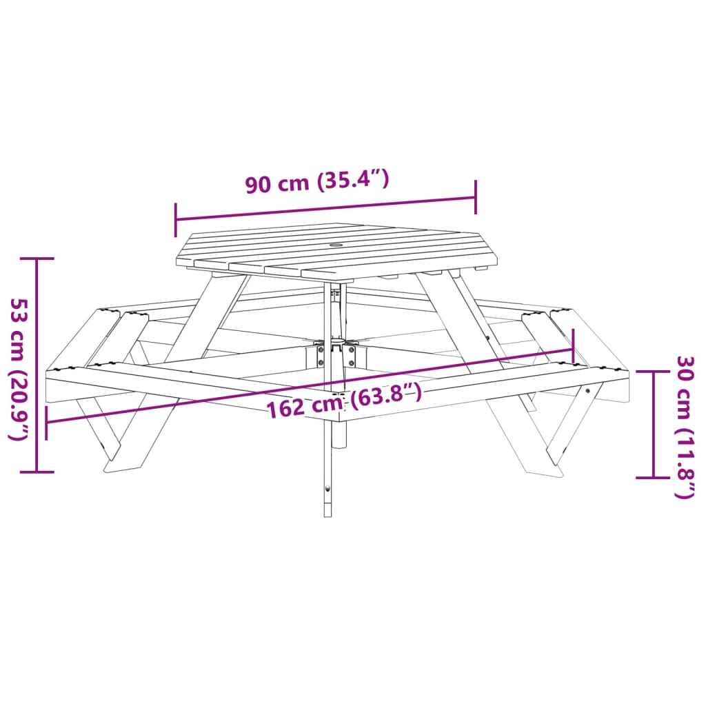 Picnic Table for 6 Kids with Benches Hexagon Solid Wood Fir