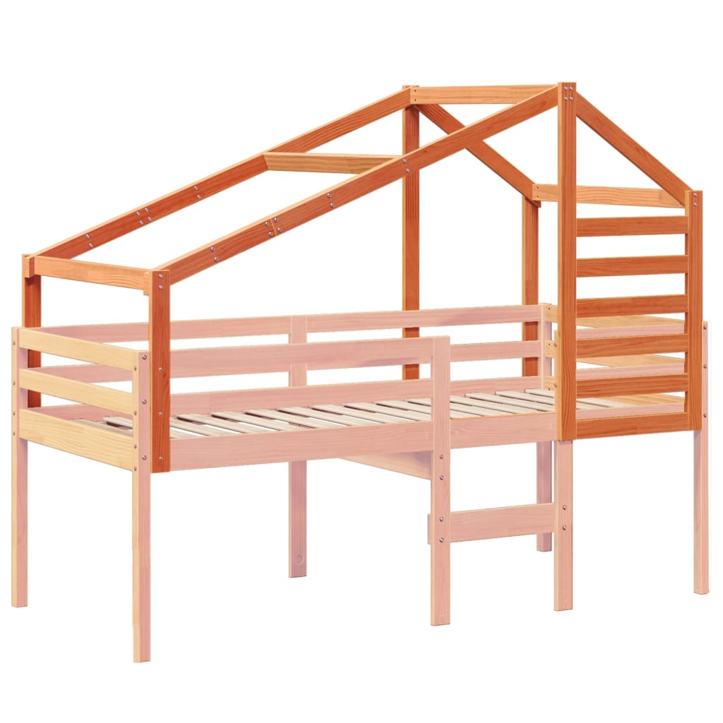 Kids' Bed Roof Wax Brown 198x87x113 cm Solid Wood Pine