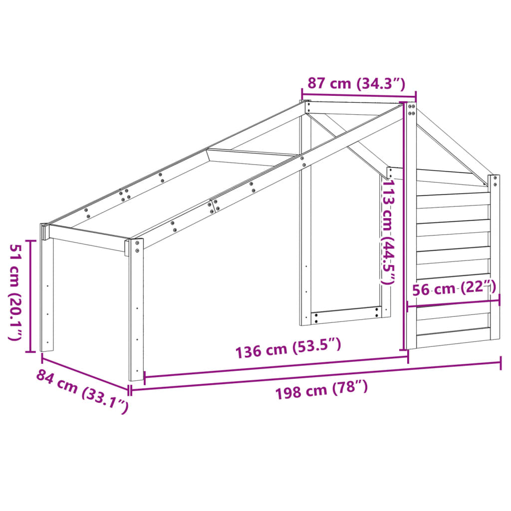 Kids' Bed Roof Wax Brown 198x87x113 cm Solid Wood Pine